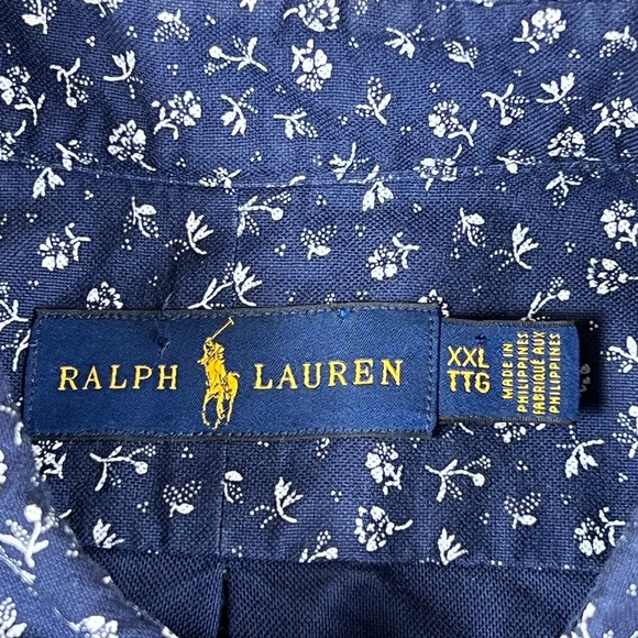 Polo Ralph Lauren Shirt Mens 2XL Blue White Flowers Floral Short Sleeve Pony - Picture 5 of 9
